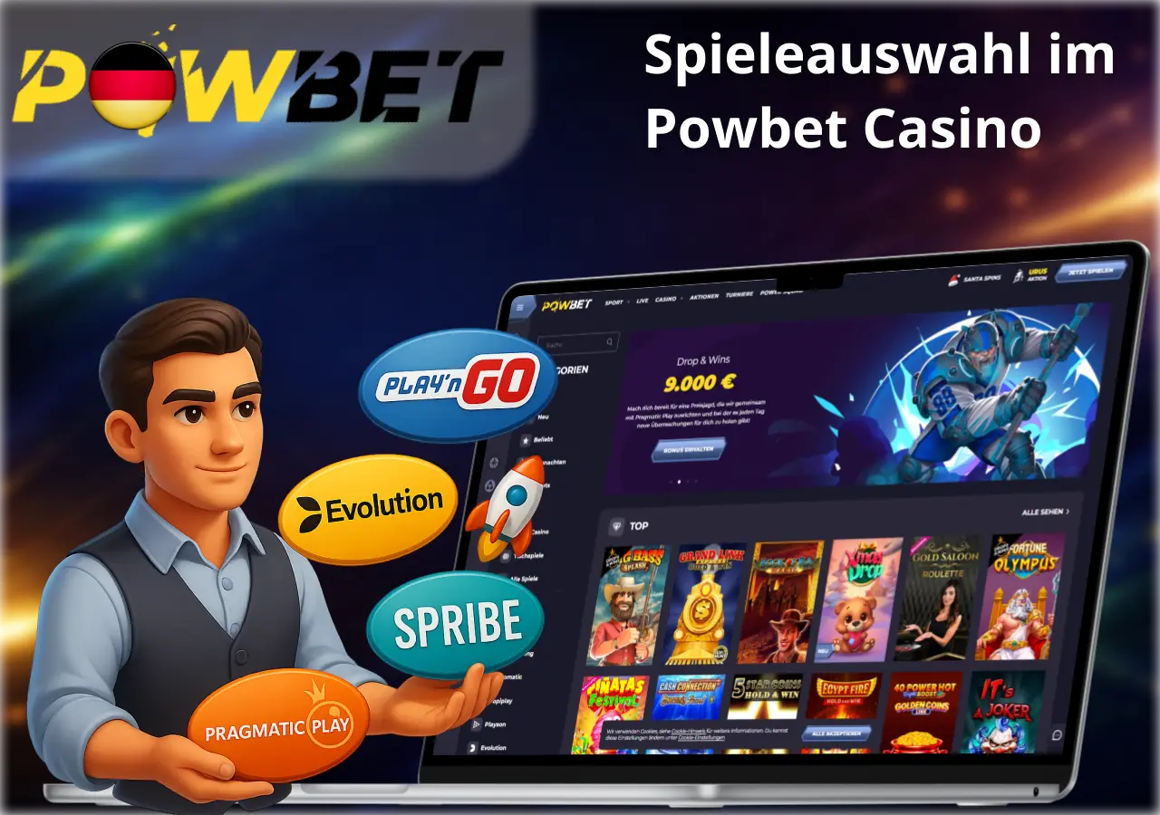 Spieleauswahl im Powbet Casino mit Slots und bekannten Spieleentwicklern